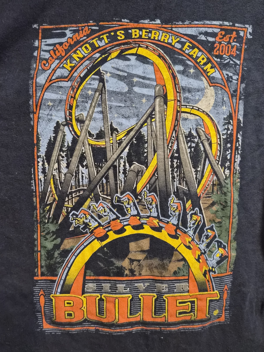 Vintage Knotts Berry Farm Silver Bullet Roller Coaster‎ T-Shirt Small